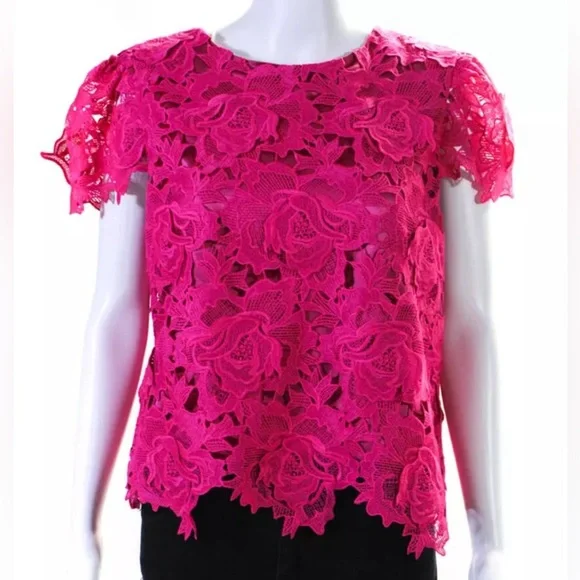Milly Women's Round Neck Cap Sleeves Lined Lace Blouse Pink Size M - Picture 1 of 9